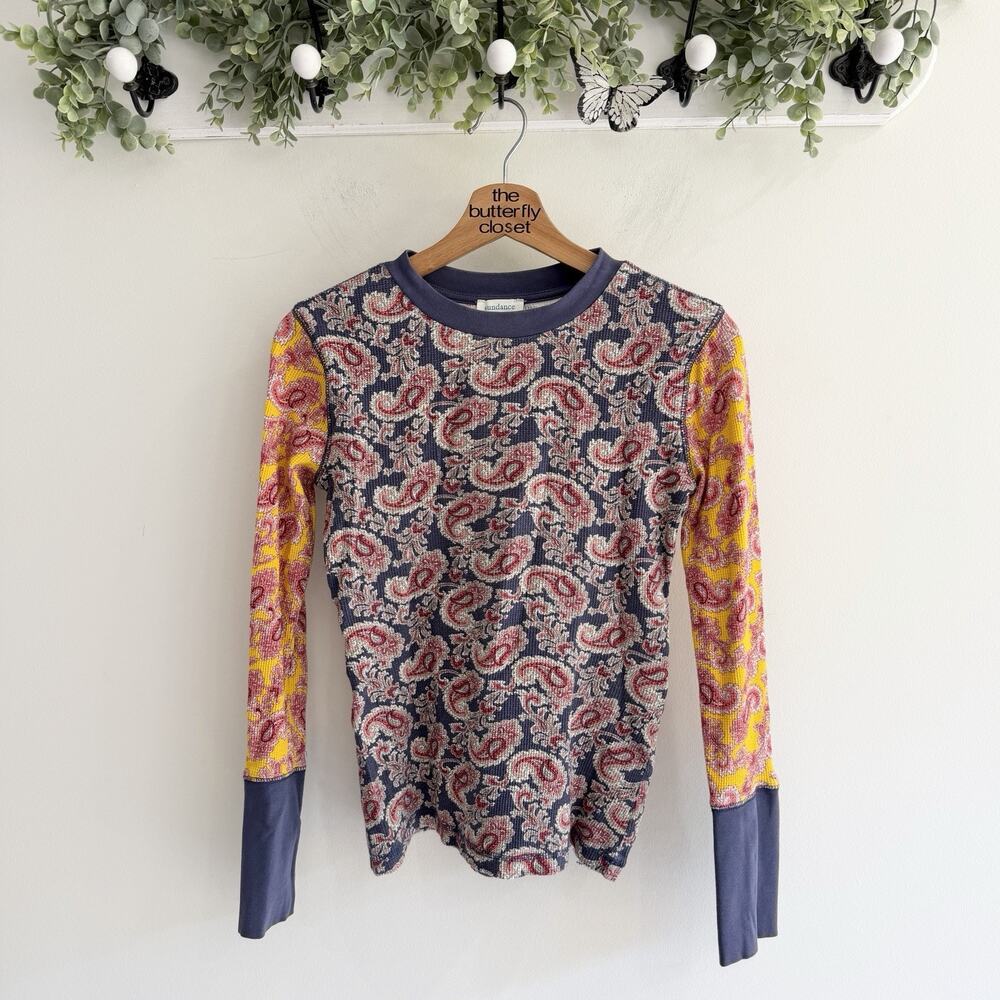 Sundance Paisley Patchwork Thermal Henley XS bohemian T5735
